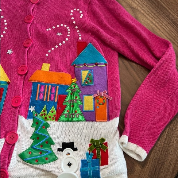 Pink Ugly Christmas Button Up Christmas Sweater - Picture 4 of 8